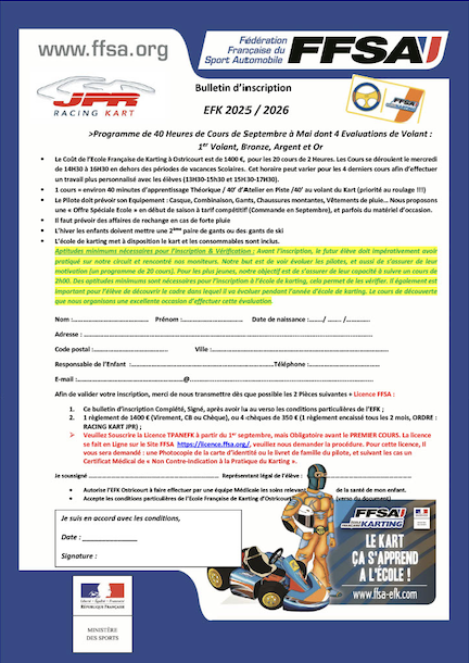 Bulletin d'Inscription EFK 2025-2026